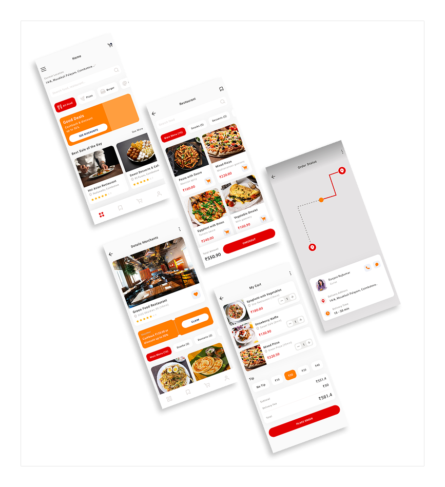Good Vibes food app screens